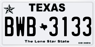 TX license plate BWB3133