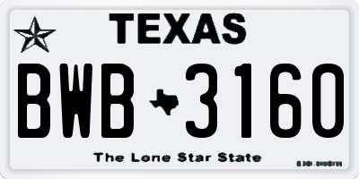 TX license plate BWB3160