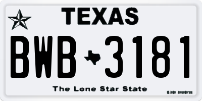 TX license plate BWB3181