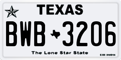 TX license plate BWB3206