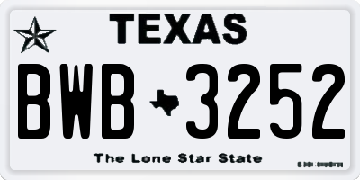 TX license plate BWB3252