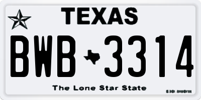 TX license plate BWB3314