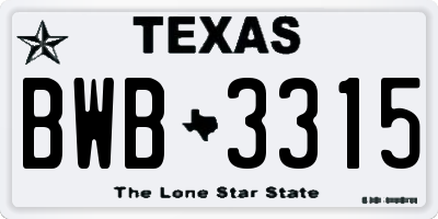 TX license plate BWB3315