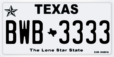 TX license plate BWB3333