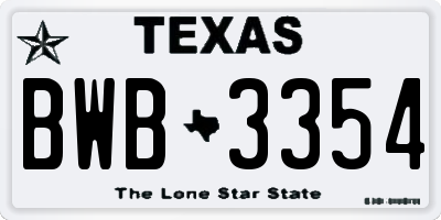 TX license plate BWB3354
