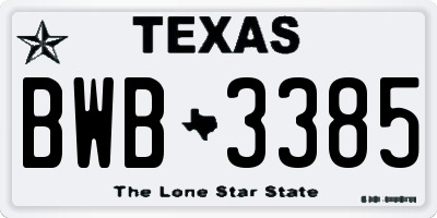 TX license plate BWB3385