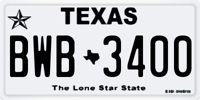 TX license plate BWB3400