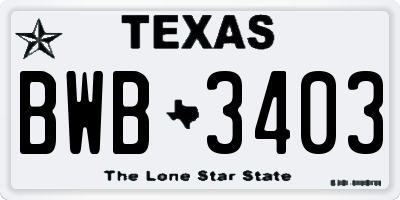 TX license plate BWB3403