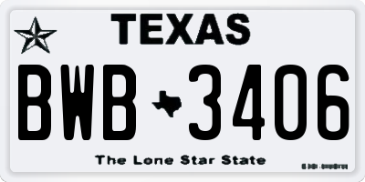 TX license plate BWB3406