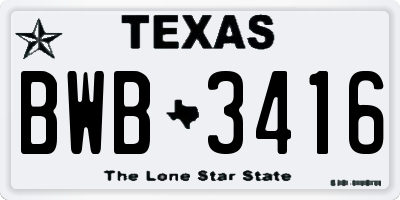TX license plate BWB3416