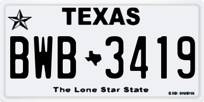 TX license plate BWB3419