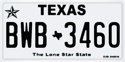 TX license plate BWB3460
