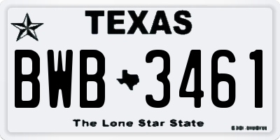 TX license plate BWB3461