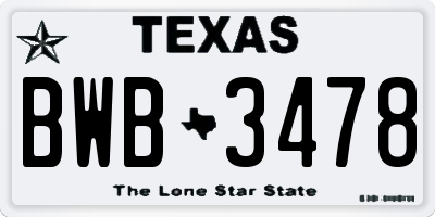 TX license plate BWB3478