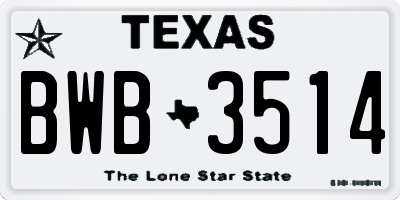 TX license plate BWB3514