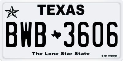 TX license plate BWB3606