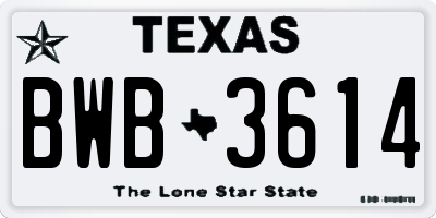 TX license plate BWB3614