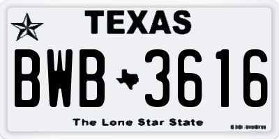 TX license plate BWB3616