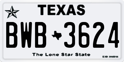 TX license plate BWB3624
