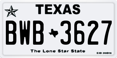 TX license plate BWB3627