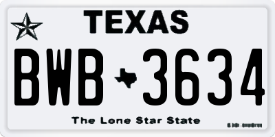 TX license plate BWB3634