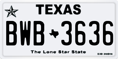 TX license plate BWB3636