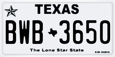 TX license plate BWB3650