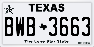 TX license plate BWB3663