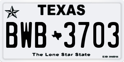 TX license plate BWB3703