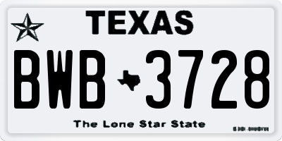 TX license plate BWB3728