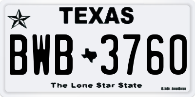 TX license plate BWB3760