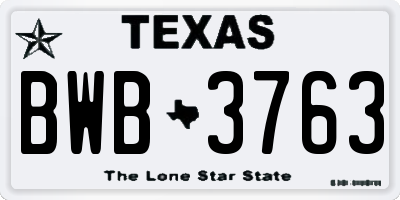 TX license plate BWB3763