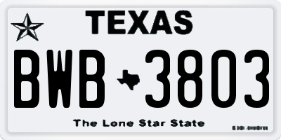 TX license plate BWB3803