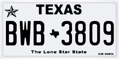 TX license plate BWB3809