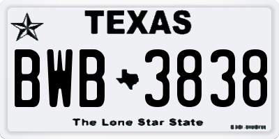 TX license plate BWB3838