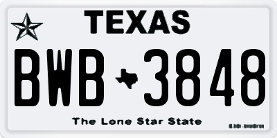 TX license plate BWB3848
