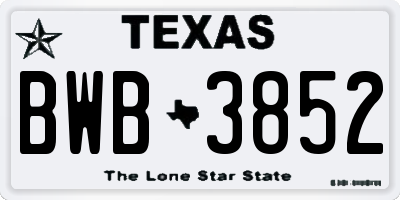 TX license plate BWB3852