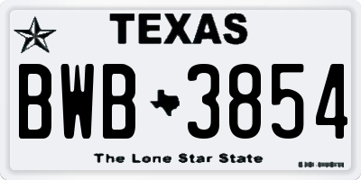 TX license plate BWB3854
