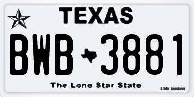 TX license plate BWB3881