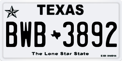 TX license plate BWB3892