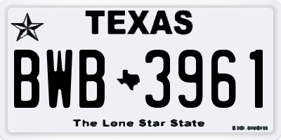 TX license plate BWB3961