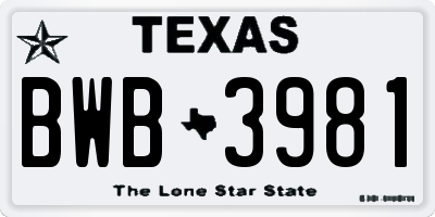 TX license plate BWB3981