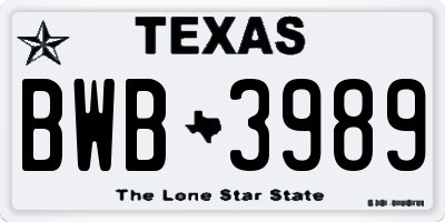 TX license plate BWB3989