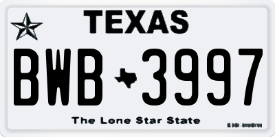 TX license plate BWB3997