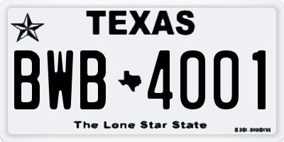TX license plate BWB4001