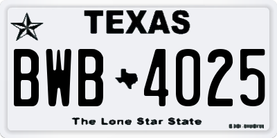TX license plate BWB4025