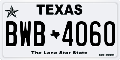 TX license plate BWB4060