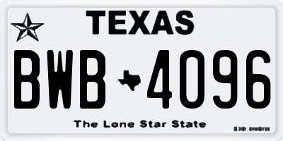 TX license plate BWB4096