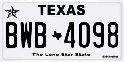 TX license plate BWB4098