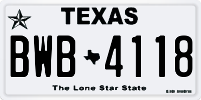 TX license plate BWB4118